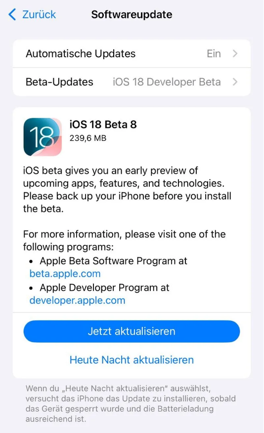 市南苹果手机维修分享苹果 iOS / iPadOS 18 开发者预览版 Beta 8 发布 